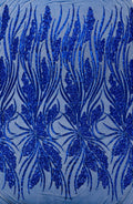 ROYAL BLUE - Fashion Branch Design with Sequins Embroider on a 4 Way Stretch Mesh Fabric-Sold by The Yard.
