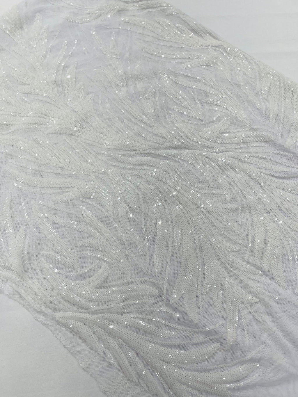 WHITE - Fashion Branch Design with Sequins Embroider on a 4 Way Stretch Mesh Fabric-Sold by The Yard.