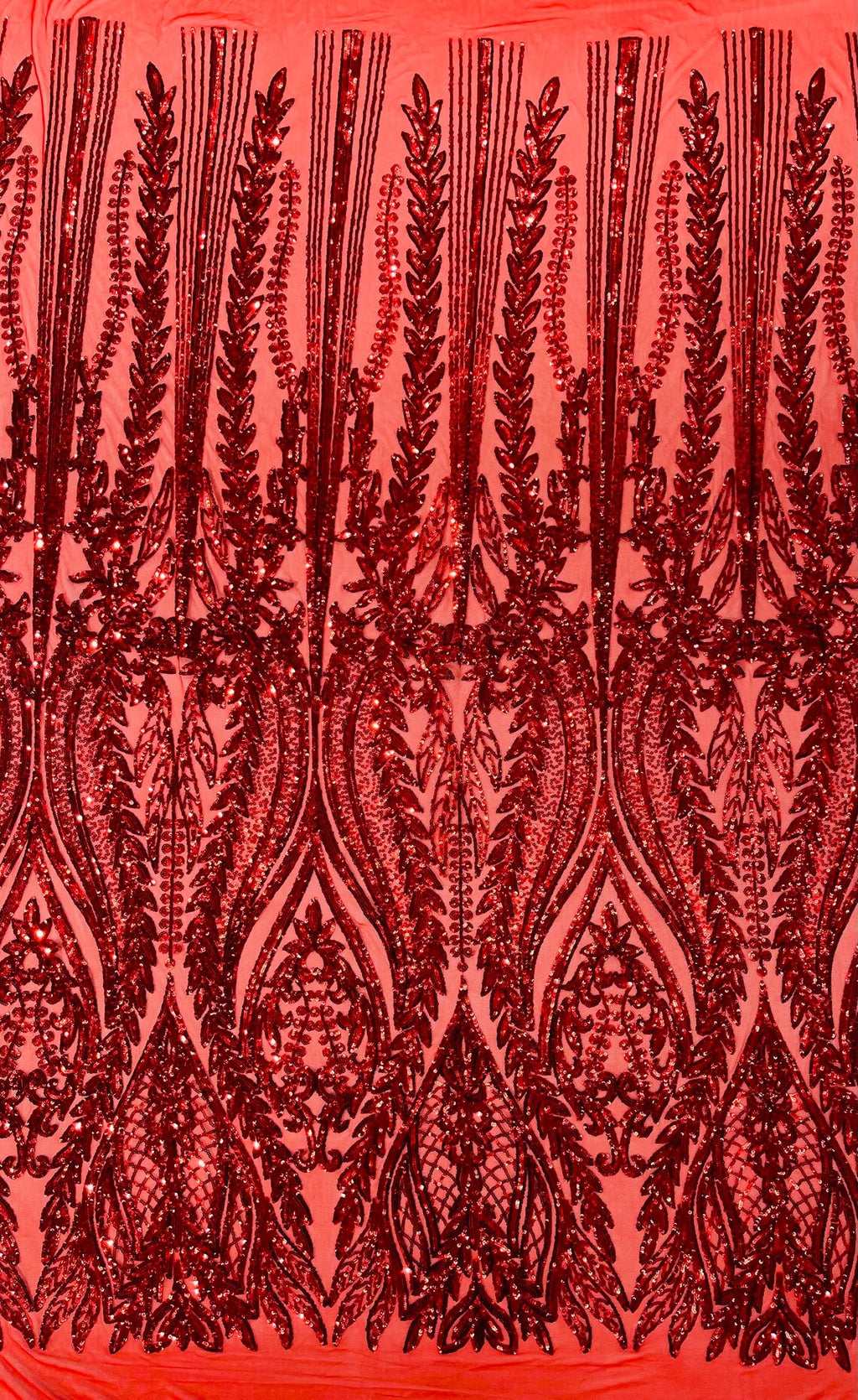 RED - Top Fashion Branch Design with Sequins Embroider on a 4 Way Stretch Mesh Fabric-Sold by The Yard.
