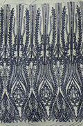 NAVY BLUE - Top Fashion Branch Design with Sequins Embroider on a 4 Way Stretch Mesh Fabric-Sold by The Yard.
