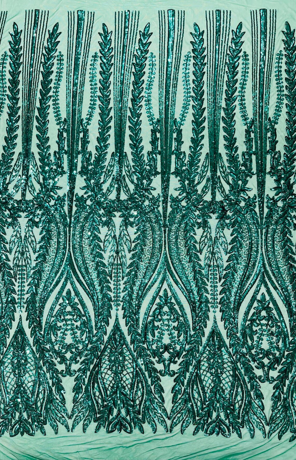 EMERALD GREEN - Top Fashion Branch Design with Sequins Embroider on a 4 Way Stretch Mesh Fabric-Sold by The Yard.