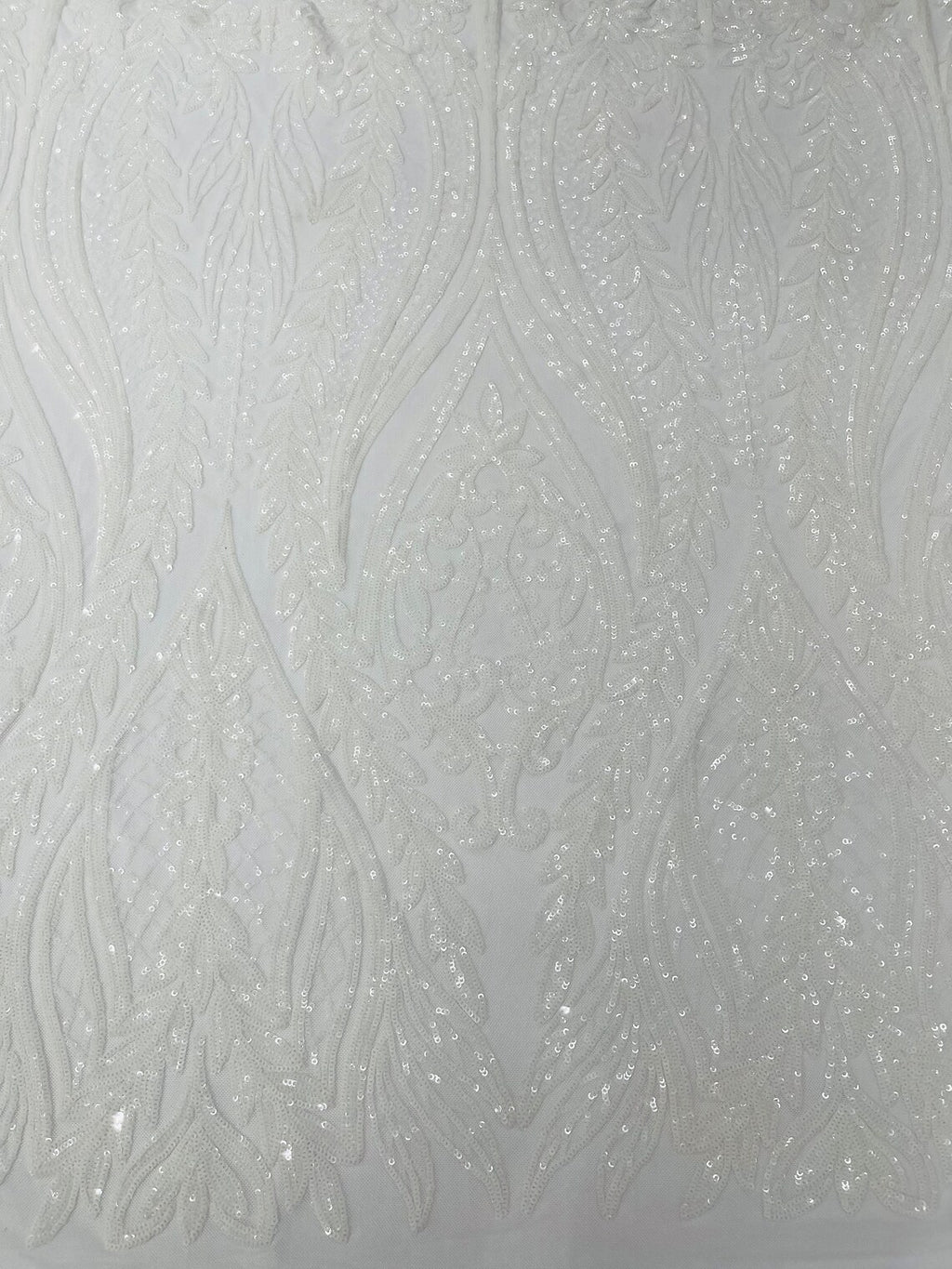 WHITE - Top Fashion Branch Design with Sequins Embroider on a 4 Way Stretch Mesh Fabric-Sold by The Yard.