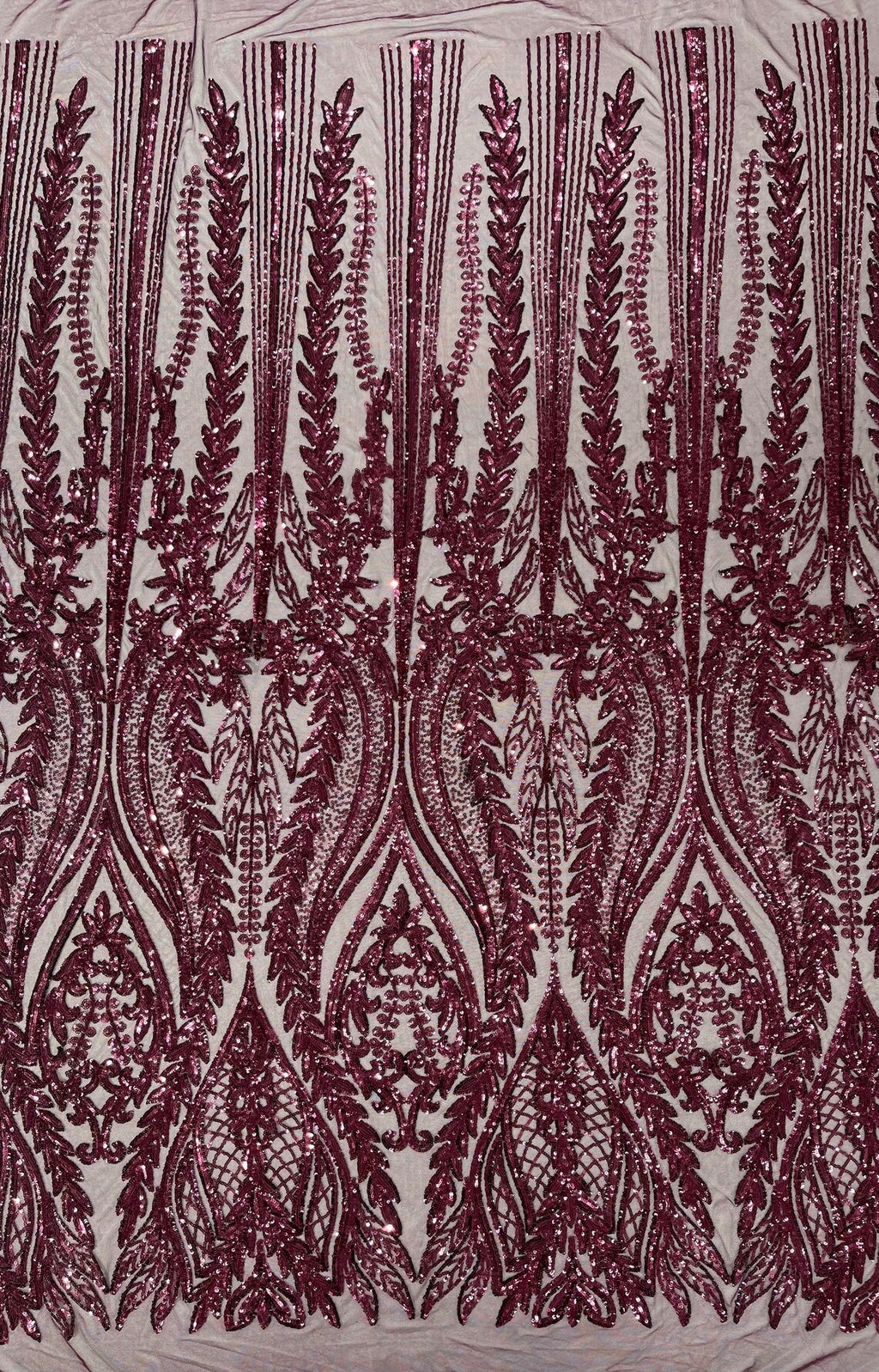 EGGPLANT - Top Fashion Branch Design with Sequins Embroider on a 4 Way Stretch Mesh Fabric-Sold by The Yard.