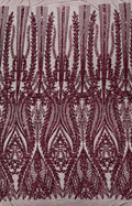 EGGPLANT - Top Fashion Branch Design with Sequins Embroider on a 4 Way Stretch Mesh Fabric-Sold by The Yard.
