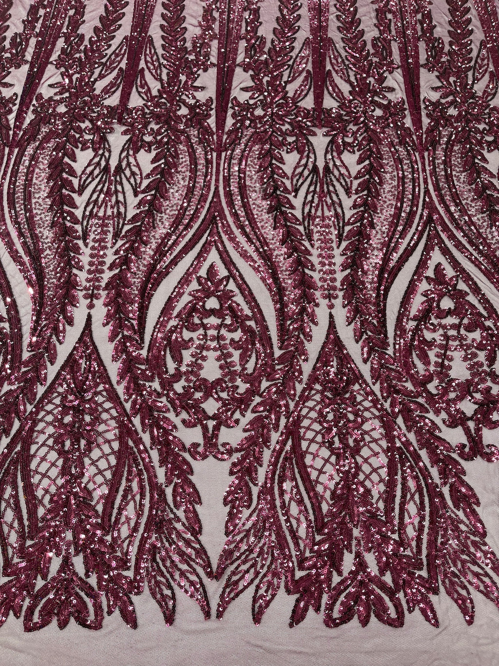 EGGPLANT - Top Fashion Branch Design with Sequins Embroider on a 4 Way Stretch Mesh Fabric-Sold by The Yard.