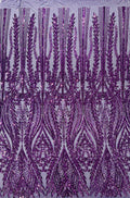 DK PURPLE - Top Fashion Branch Design with Sequins Embroider on a 4 Way Stretch Mesh Fabric-Sold by The Yard.