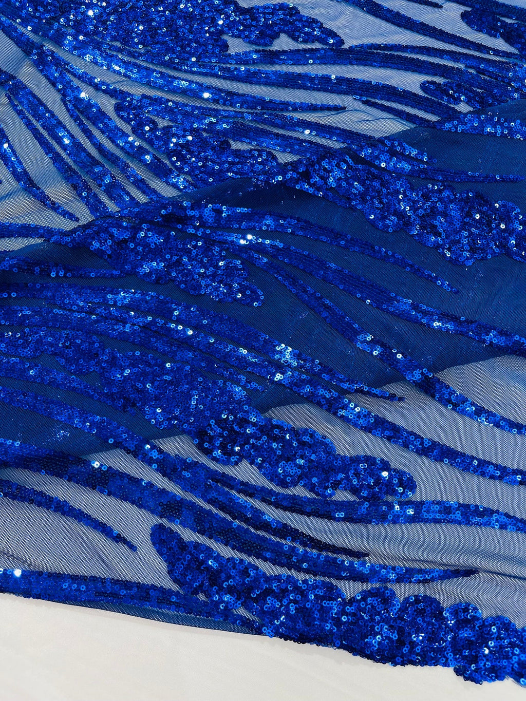 ROYAL BLUE - Fashion Branch Design with Sequins Embroider on a 4 Way Stretch Mesh Fabric-Sold by The Yard.