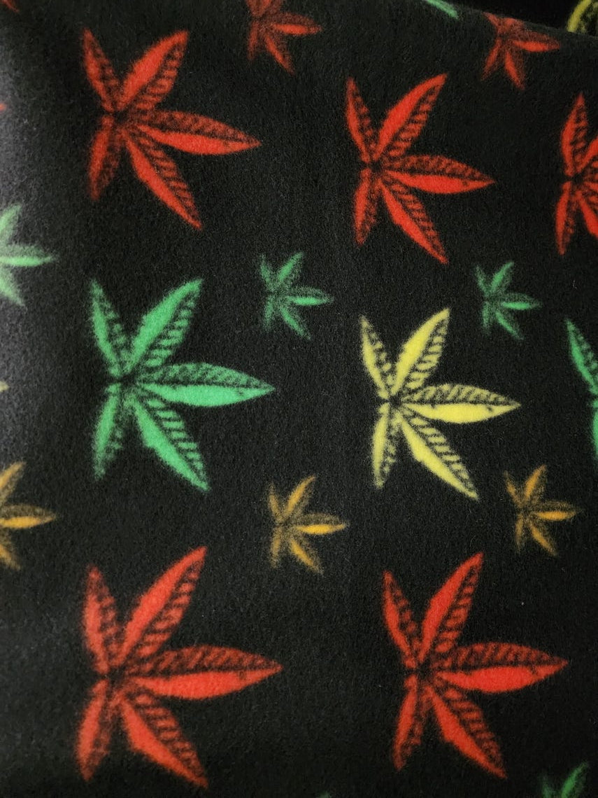 Multi Color Marijuana Leaf Print - Anti Pill Theme Fleece Fabric, 60” Inches Wide – Sold By The Yard