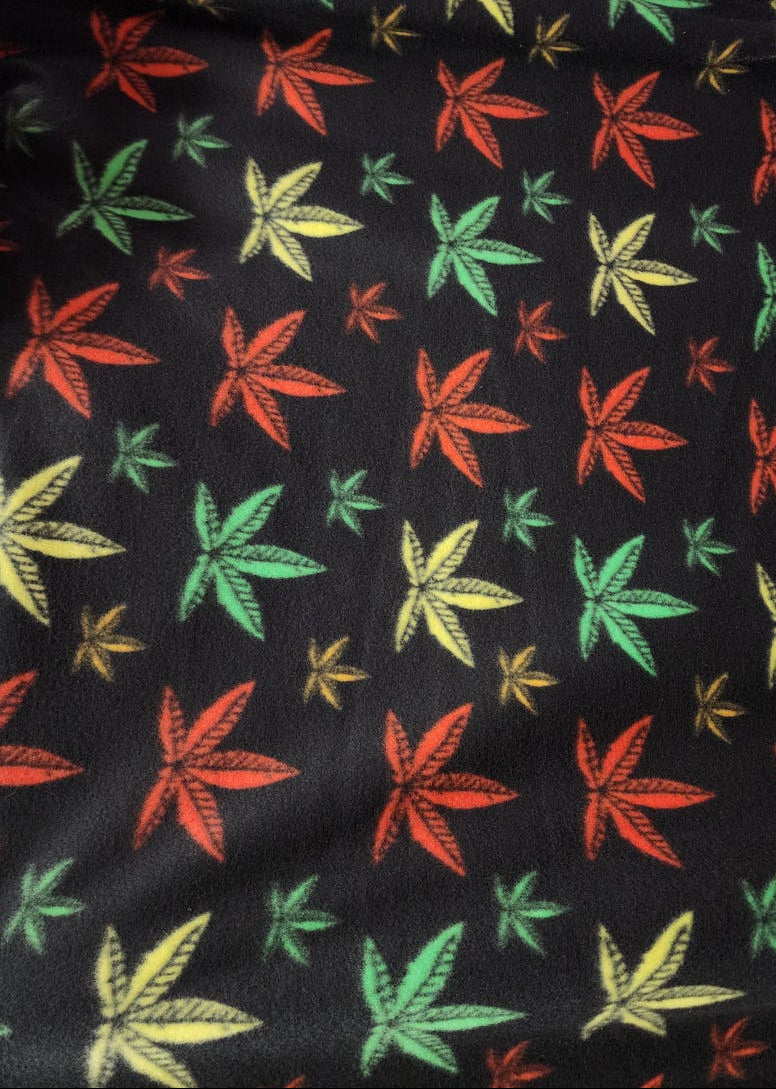 Multi Color Marijuana Leaf Print - Anti Pill Theme Fleece Fabric, 60” Inches Wide – Sold By The Yard