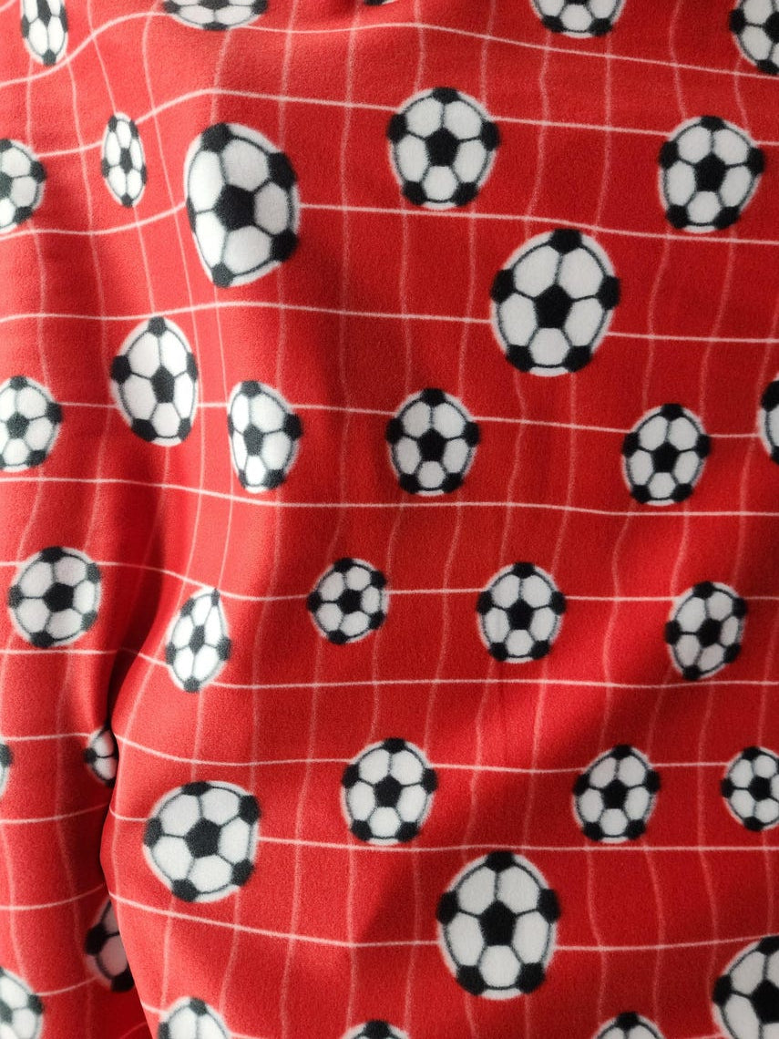 Soccer Ball Printed Anti Pill Theme Fleece Fabric, 60” Inches Wide – Sold By The Yard Red