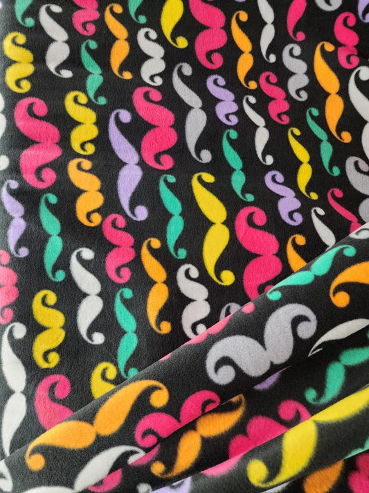 Mustaches Printed - Anti Pill Theme Fleece Fabric, 60” Inches Wide – Sold By The Yard