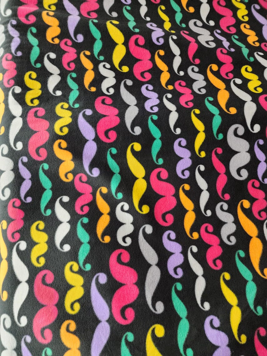 Mustaches Printed - Anti Pill Theme Fleece Fabric, 60” Inches Wide – Sold By The Yard