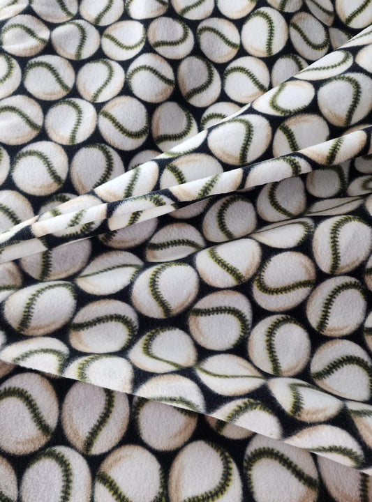 Baseball Print- - Anti Pill Theme Fleece Fabric, 60” Inches Wide – Sold By The Yard Black