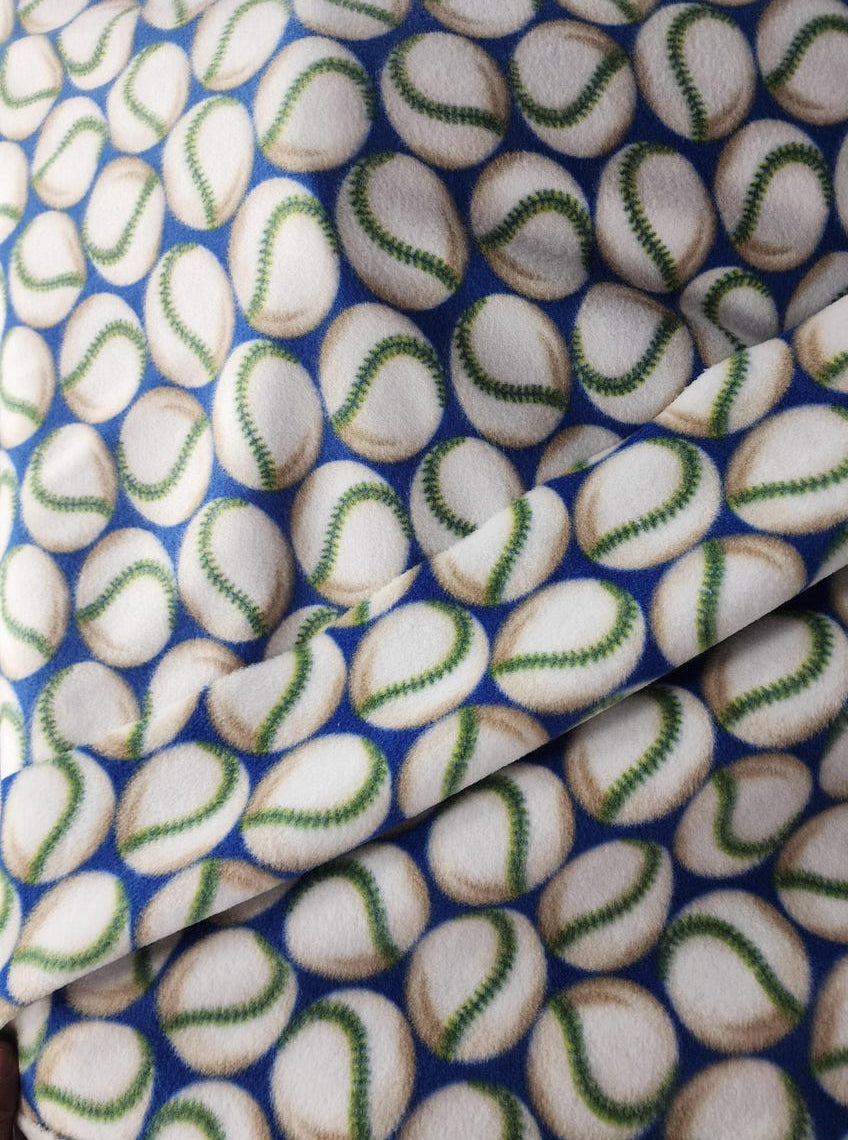 Baseball Print- - Anti Pill Theme Fleece Fabric, 60” Inches Wide – Sold By The Yard Blue
