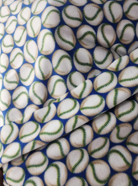 Baseball Print- - Anti Pill Theme Fleece Fabric, 60” Inches Wide – Sold By The Yard Blue