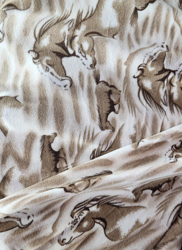 Brown Horses Print - Anti Pill Theme Fleece Fabric, 60” Inches Wide – Sold By The Yard