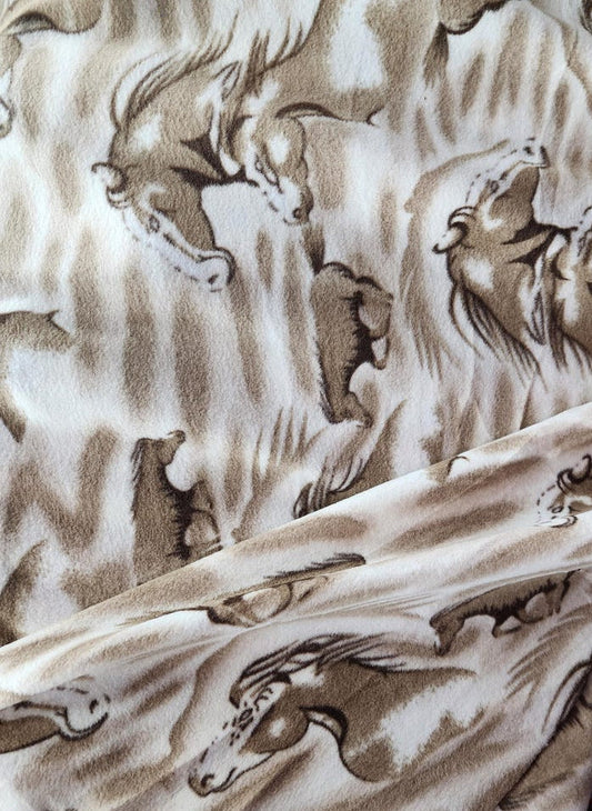 Brown Horses Print - Anti Pill Theme Fleece Fabric, 60” Inches Wide – Sold By The Yard
