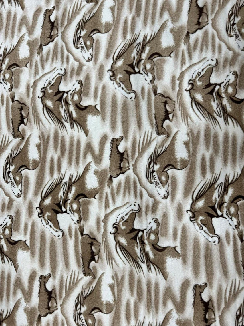 Brown Horses Print - Anti Pill Theme Fleece Fabric, 60” Inches Wide – Sold By The Yard