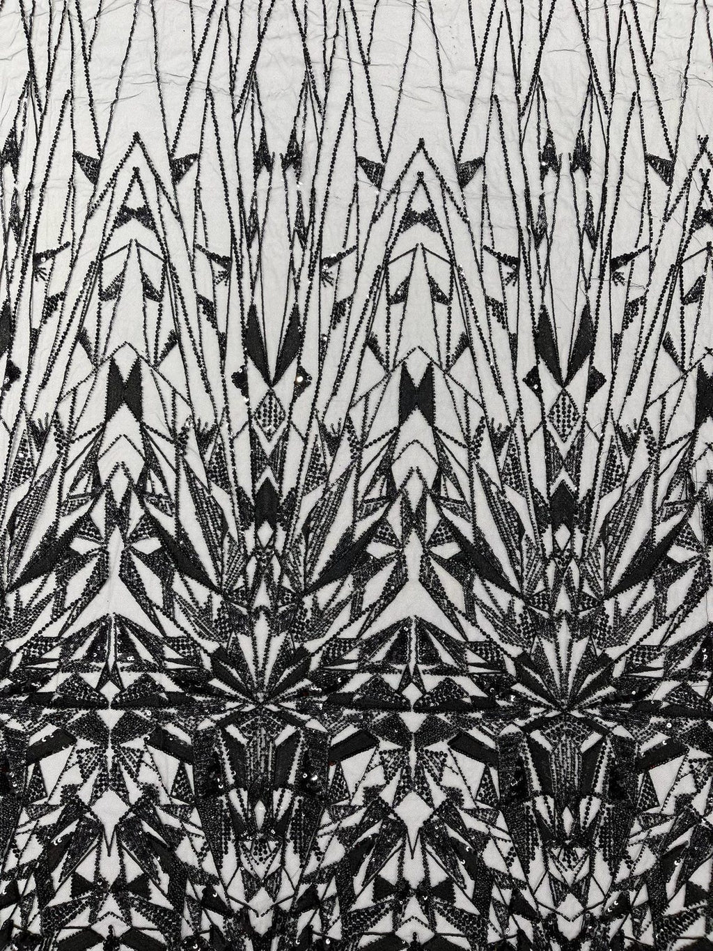 GEOMETRIC  - BLACK - Designs Embroider with Sequins and Heavy Beaded on a Mesh Lace Fabric - Sold By The Yard