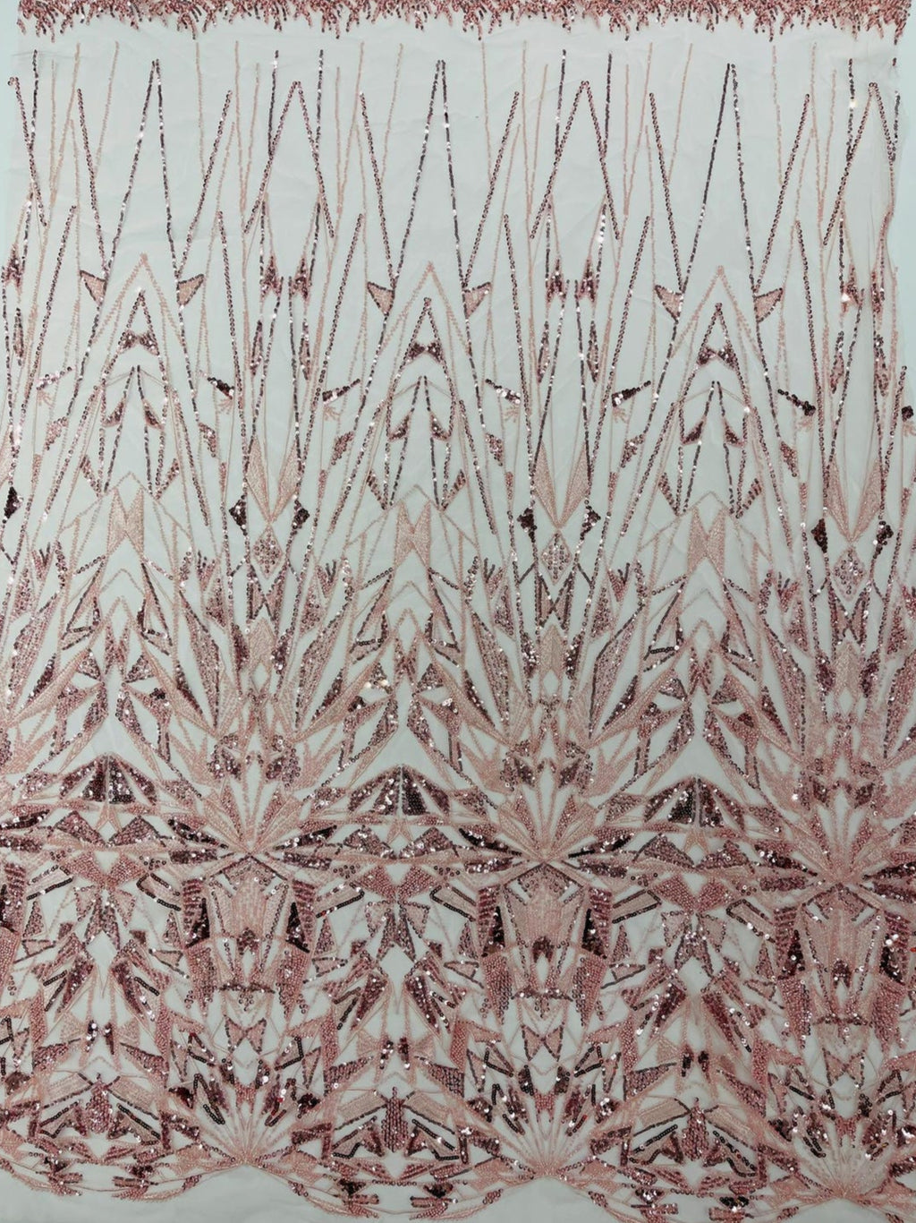 GEOMETRIC  - BLUSH - Designs Embroider with Sequins and Heavy Beaded on a Mesh Lace Fabric - Sold By The Yard