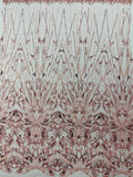 GEOMETRIC  - BLUSH - Designs Embroider with Sequins and Heavy Beaded on a Mesh Lace Fabric - Sold By The Yard