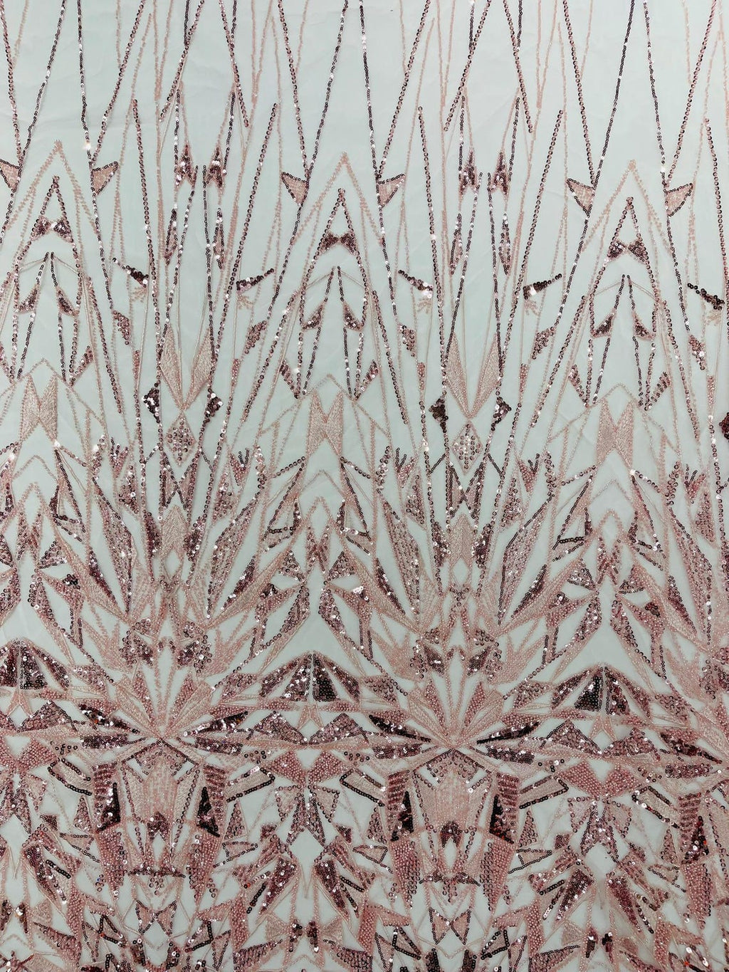 GEOMETRIC  - BLUSH - Designs Embroider with Sequins and Heavy Beaded on a Mesh Lace Fabric - Sold By The Yard