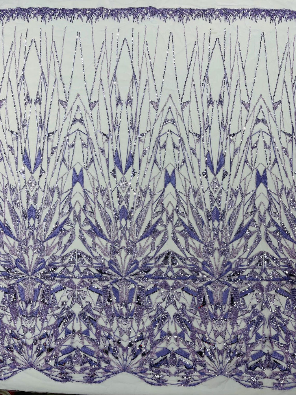GEOMETRIC  - LAVENDER - Designs Embroider with Sequins and Heavy Beaded on a Mesh Lace Fabric - Sold By The Yard