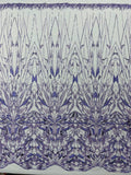GEOMETRIC  - LAVENDER - Designs Embroider with Sequins and Heavy Beaded on a Mesh Lace Fabric - Sold By The Yard