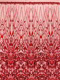 GEOMETRIC  - RED - Designs Embroider with Sequins and Heavy Beaded on a Mesh Lace Fabric - Sold By The Yard