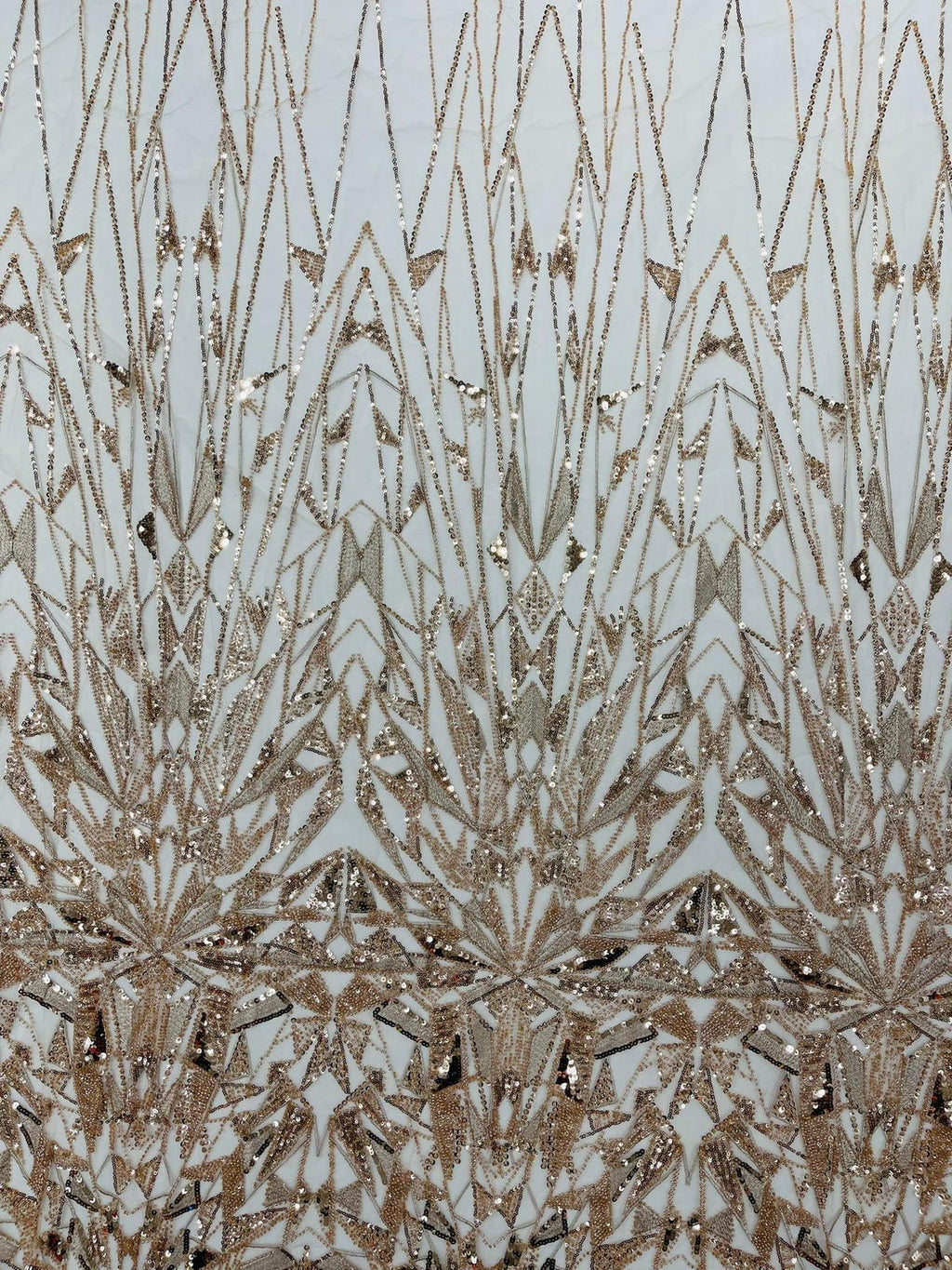 GEOMETRIC  - ROSE GOLD - Designs Embroider with Sequins and Heavy Beaded on a Mesh Lace Fabric - Sold By The Yard