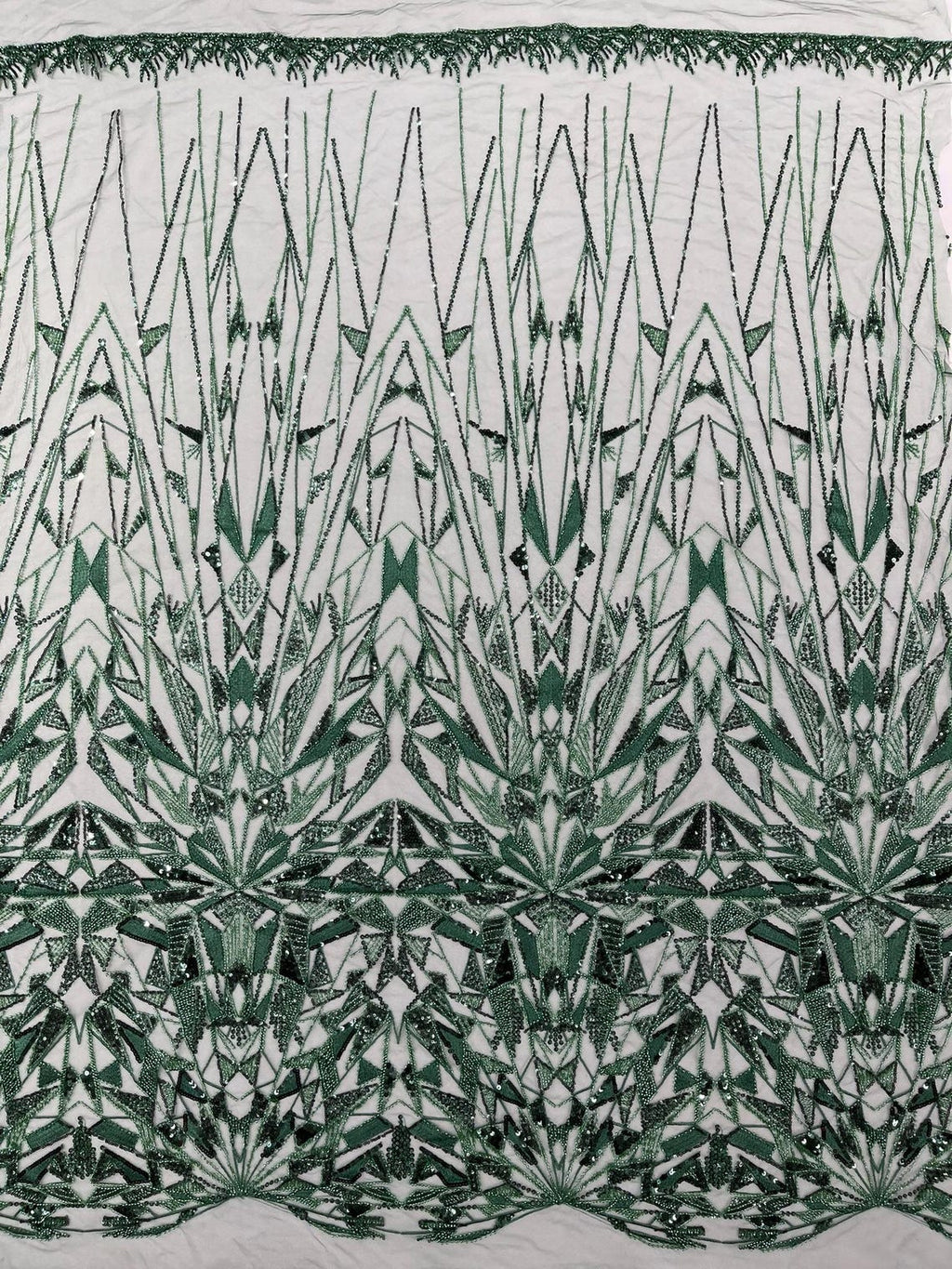 GEOMETRIC  - HUNTER - Designs Embroider with Sequins and Heavy Beaded on a Mesh Lace Fabric - Sold By The Yard