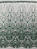 GEOMETRIC  - HUNTER - Designs Embroider with Sequins and Heavy Beaded on a Mesh Lace Fabric - Sold By The Yard
