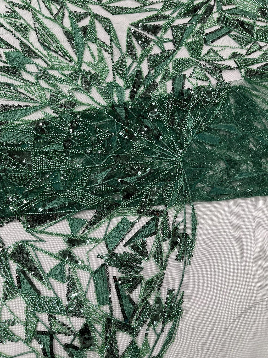 GEOMETRIC  - HUNTER - Designs Embroider with Sequins and Heavy Beaded on a Mesh Lace Fabric - Sold By The Yard