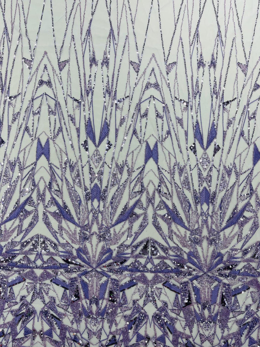 GEOMETRIC  - LAVENDER - Designs Embroider with Sequins and Heavy Beaded on a Mesh Lace Fabric - Sold By The Yard