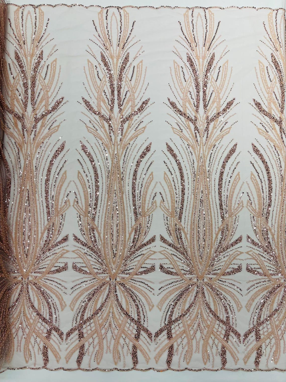BRIDAL  - BLUSH - Designs Embroider with Sequins and Heavy Beaded on a Mesh Lace Fabric - Sold By The Yard