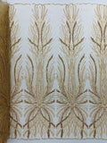 BRIDAL  - CHAMPAGNE - Designs Embroider with Sequins and Heavy Beaded on a Mesh Lace Fabric - Sold By The Yard