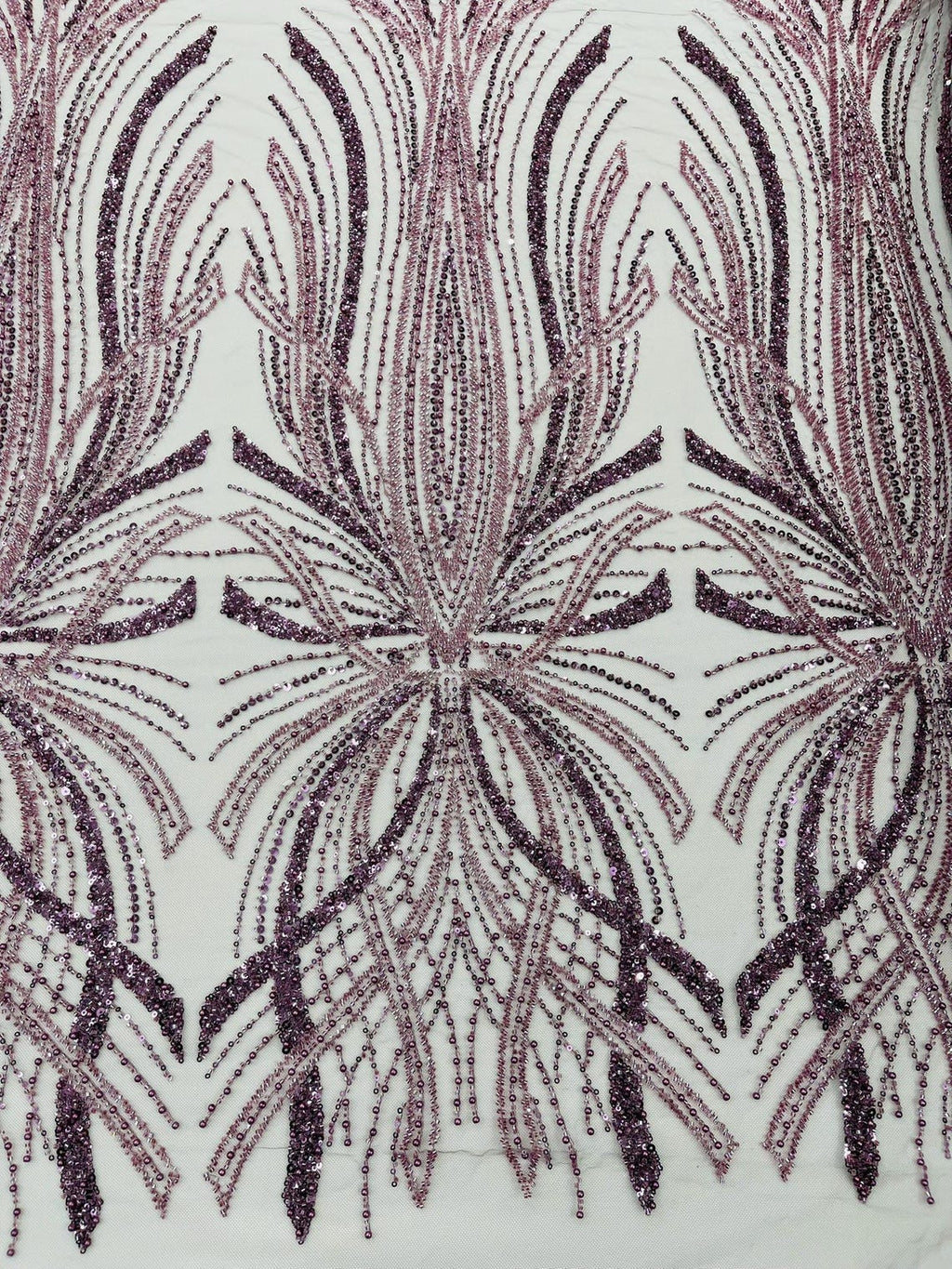 BRIDAL  - DK PLUM - Designs Embroider with Sequins and Heavy Beaded on a Mesh Lace Fabric - Sold By The Yard