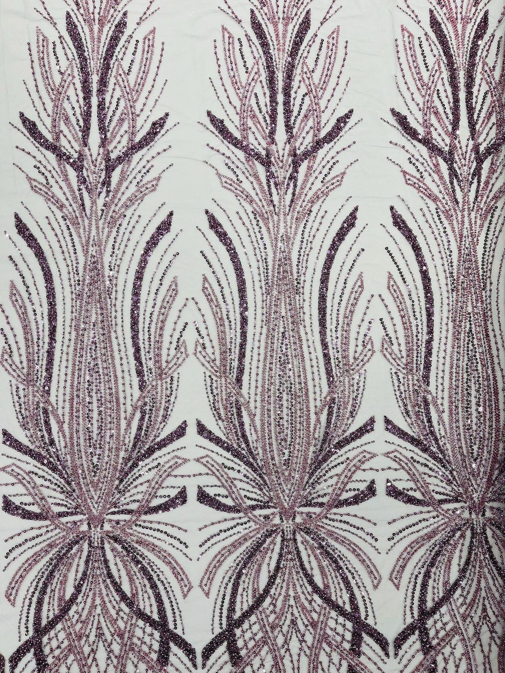 BRIDAL  - DK PLUM - Designs Embroider with Sequins and Heavy Beaded on a Mesh Lace Fabric - Sold By The Yard