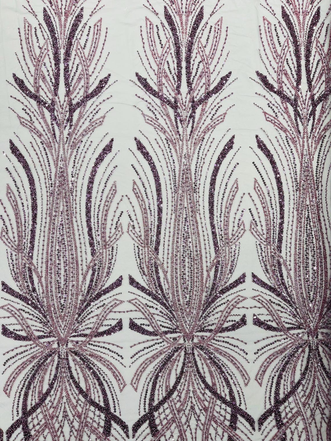BRIDAL  - DK PLUM - Designs Embroider with Sequins and Heavy Beaded on a Mesh Lace Fabric - Sold By The Yard