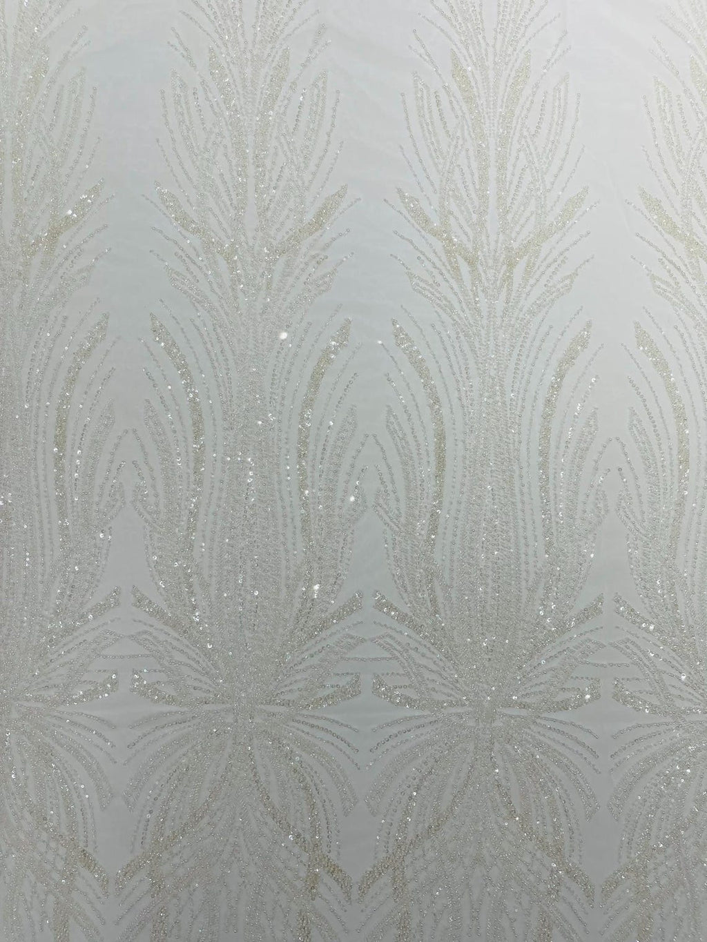 BRIDAL  - WHITE - Designs Embroider with Sequins and Heavy Beaded on a Mesh Lace Fabric - Sold By The Yard
