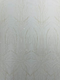 BRIDAL  - WHITE - Designs Embroider with Sequins and Heavy Beaded on a Mesh Lace Fabric - Sold By The Yard