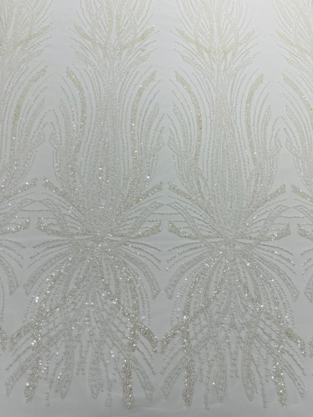BRIDAL  - WHITE - Designs Embroider with Sequins and Heavy Beaded on a Mesh Lace Fabric - Sold By The Yard