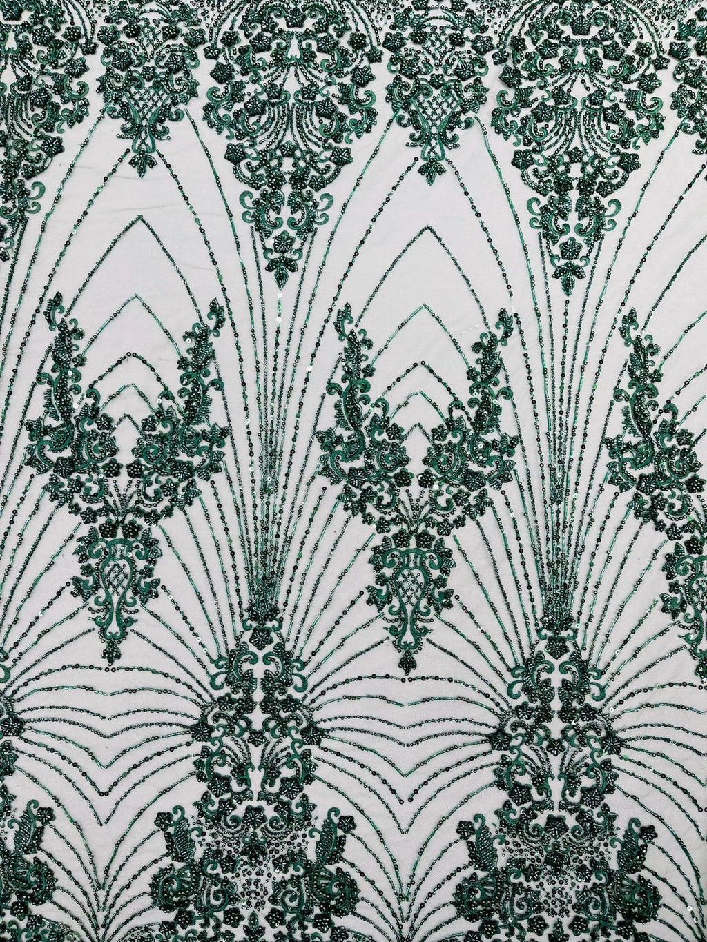 DAMASK  - HUNTER - Designs Embroider with Sequins and Heavy Beaded on a Mesh Lace Fabric - Sold By The Yard