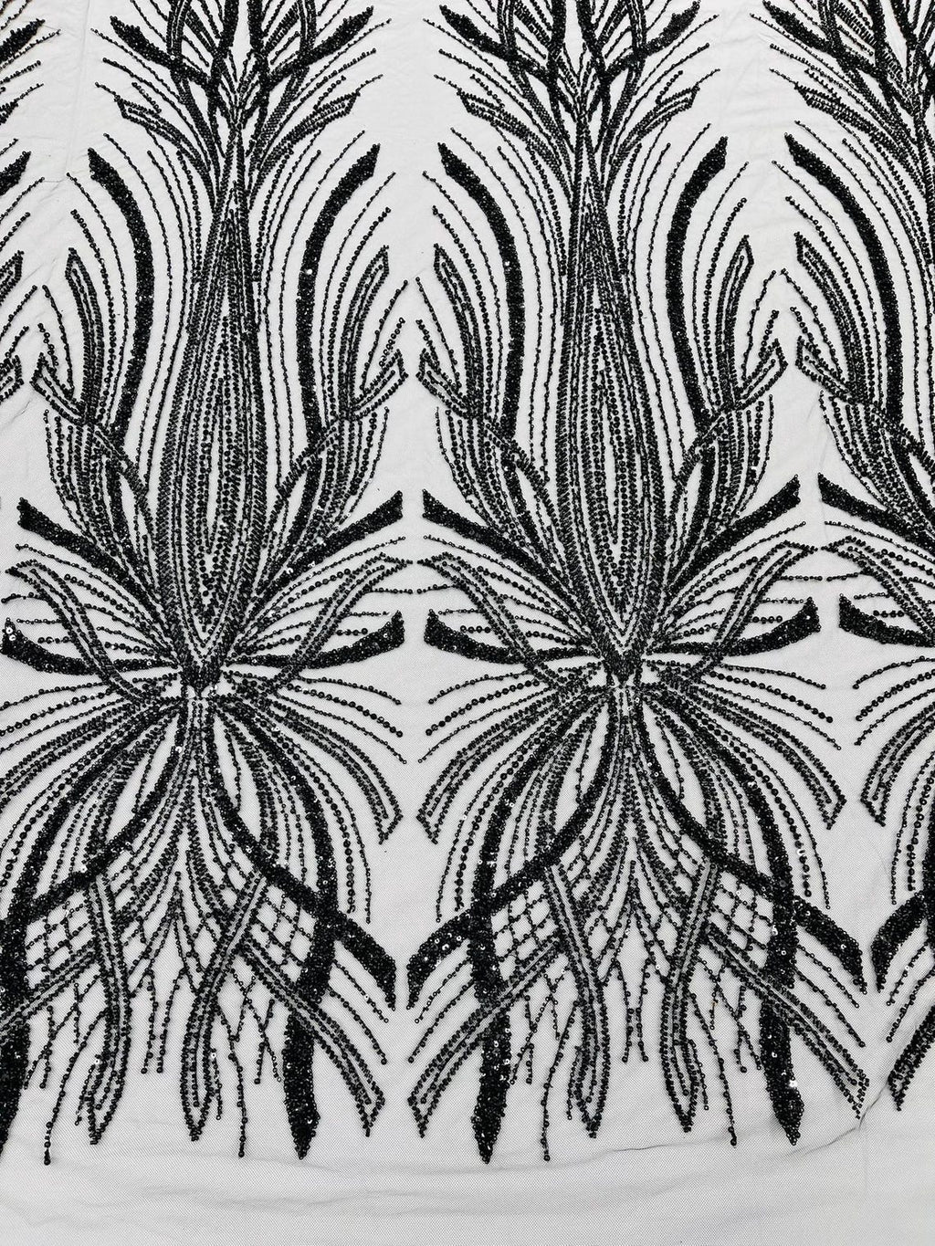 BRIDAL  - BLACK - Designs Embroider with Sequins and Heavy Beaded on a Mesh Lace Fabric - Sold By The Yard
