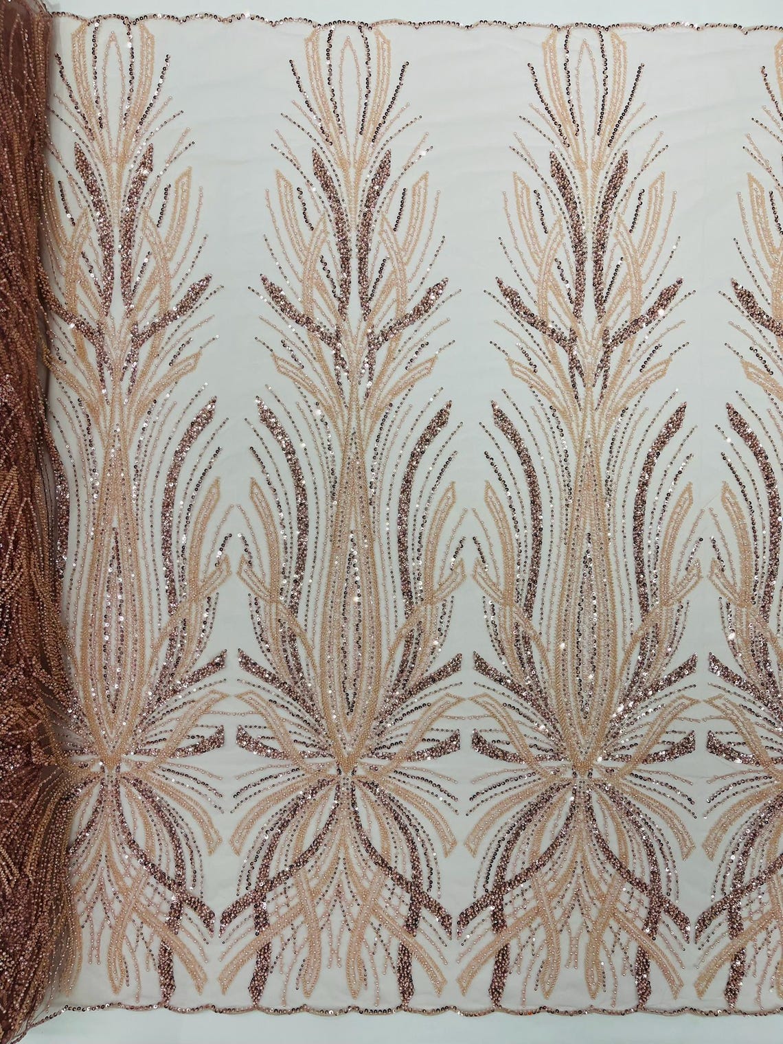BRIDAL  - BLUSH - Designs Embroider with Sequins and Heavy Beaded on a Mesh Lace Fabric - Sold By The Yard