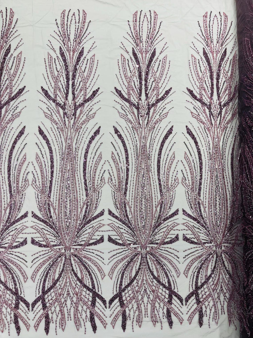 BRIDAL  - DK PLUM - Designs Embroider with Sequins and Heavy Beaded on a Mesh Lace Fabric - Sold By The Yard