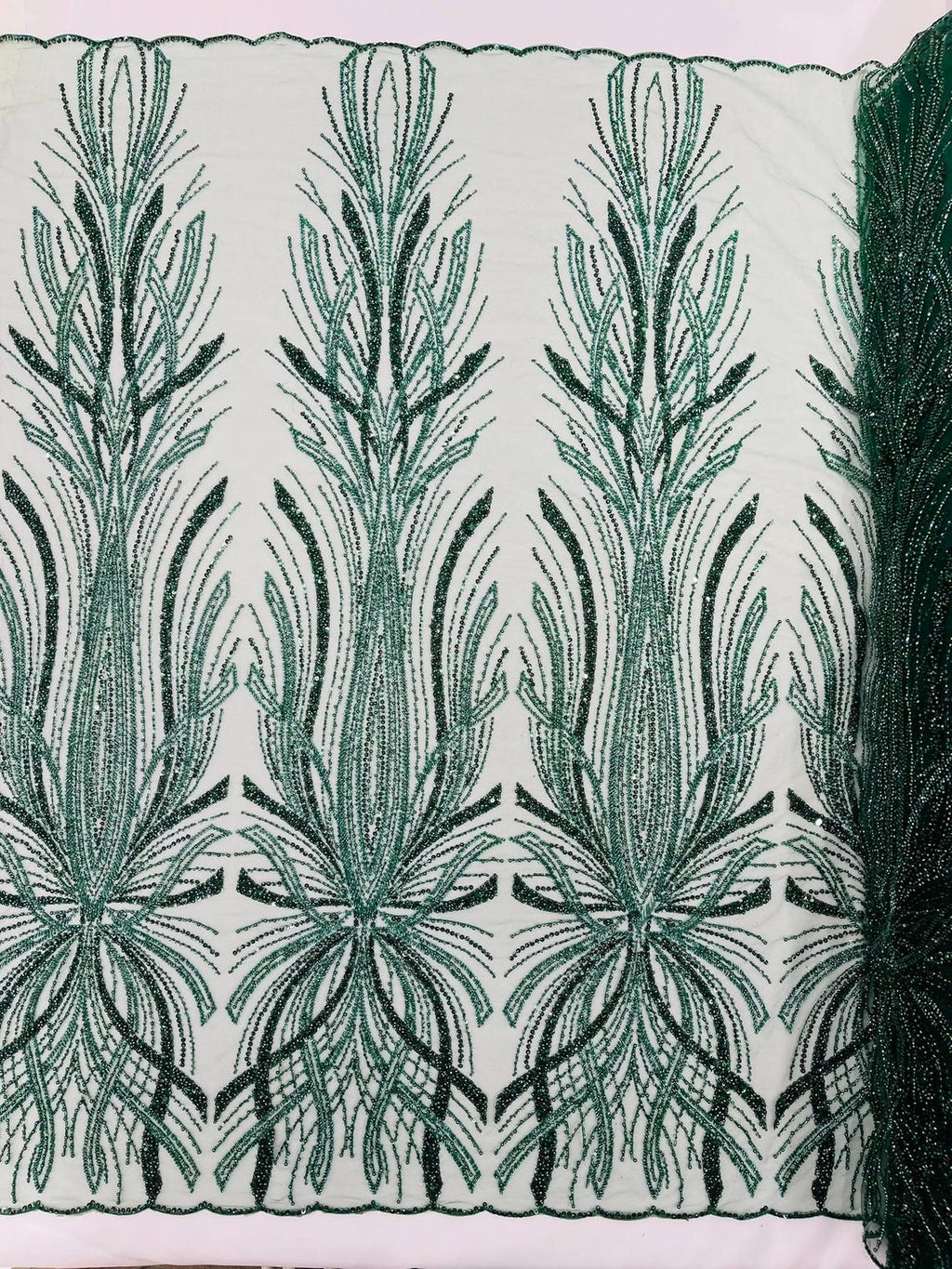 BRIDAL  - HUNTER - Designs Embroider with Sequins and Heavy Beaded on a Mesh Lace Fabric - Sold By The Yard