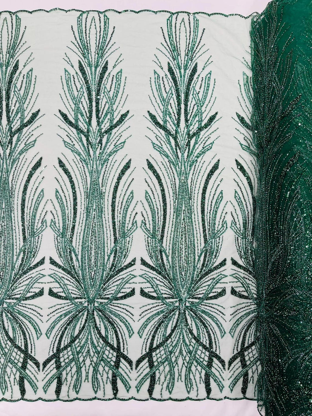 BRIDAL  - HUNTER - Designs Embroider with Sequins and Heavy Beaded on a Mesh Lace Fabric - Sold By The Yard
