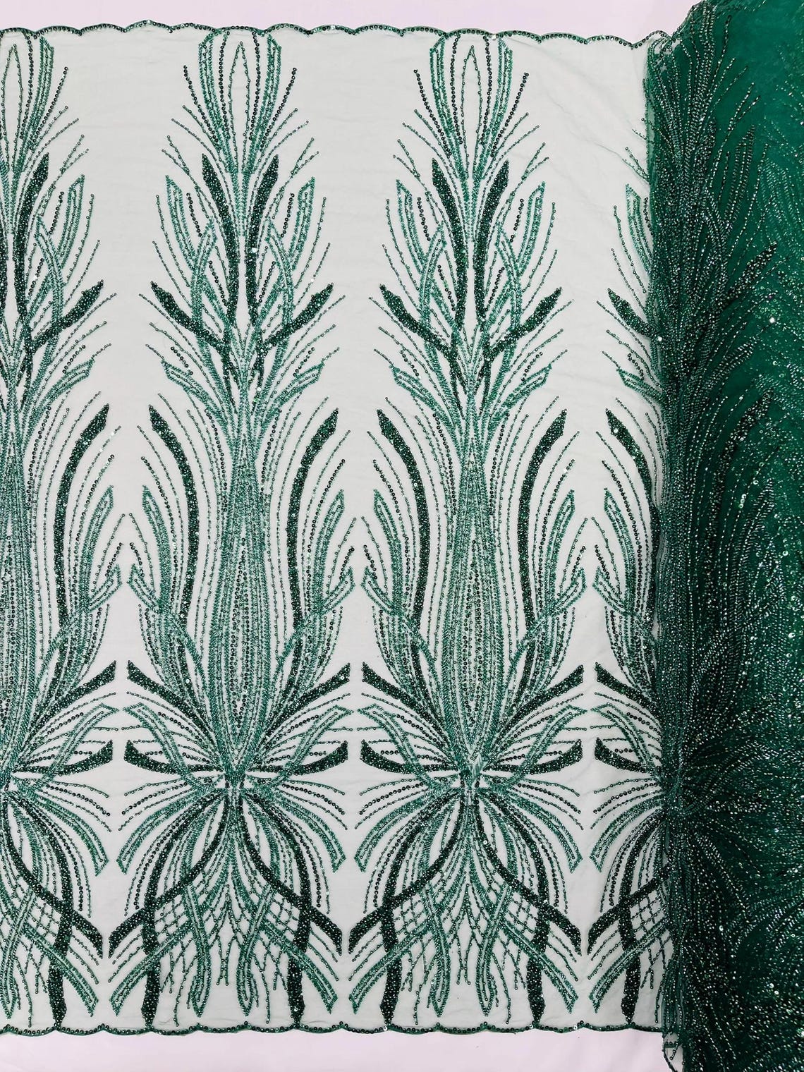 BRIDAL  - HUNTER - Designs Embroider with Sequins and Heavy Beaded on a Mesh Lace Fabric - Sold By The Yard