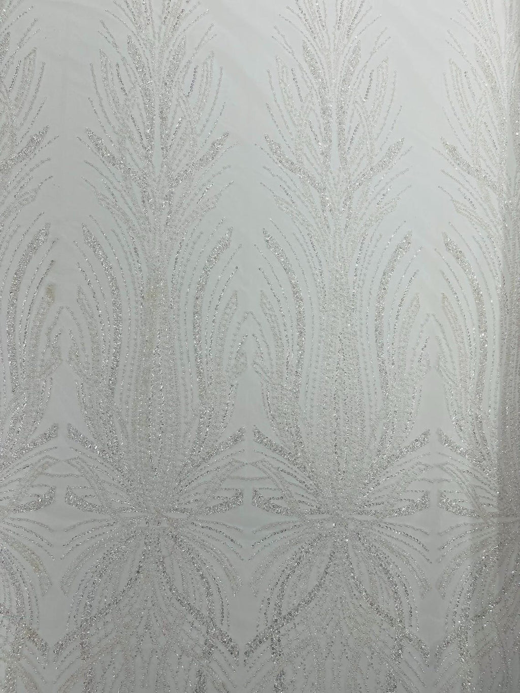BRIDAL  - WHITE - Designs Embroider with Sequins and Heavy Beaded on a Mesh Lace Fabric - Sold By The Yard